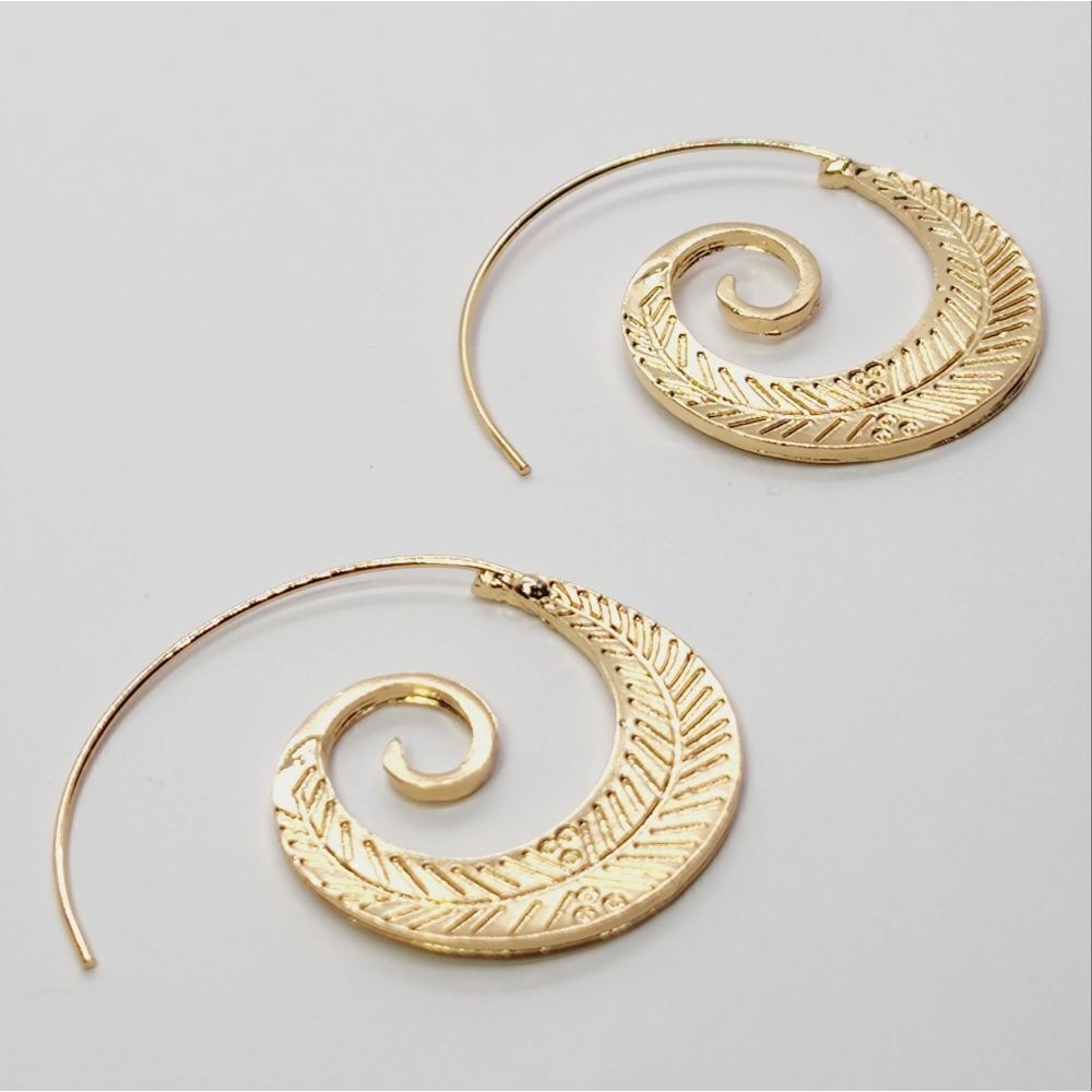 Vintage Ornate Swirl Hoop Earrings Gypsy Indian Tribal Ethnic Bohemian Spiral